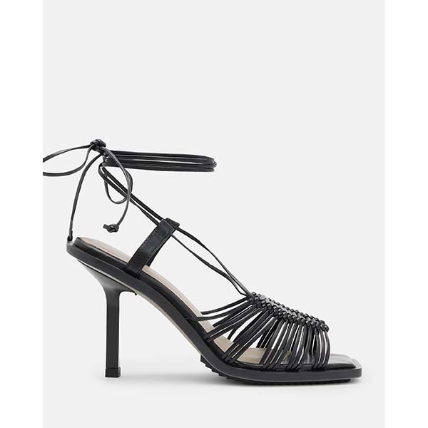 Allsaints Australia Womens Dina Leather Rope Strappy Heeled Sandals Black AU68-658